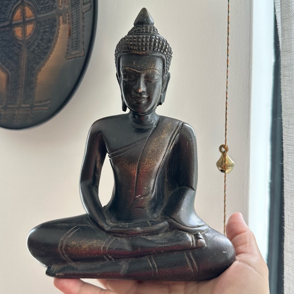 Vintage Wooden Buddha Hand Carved Statue